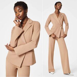 SPANX Perfect Asymmetrical Tailored BLAZER Size L Toffee Stretch Ponte NEW $228